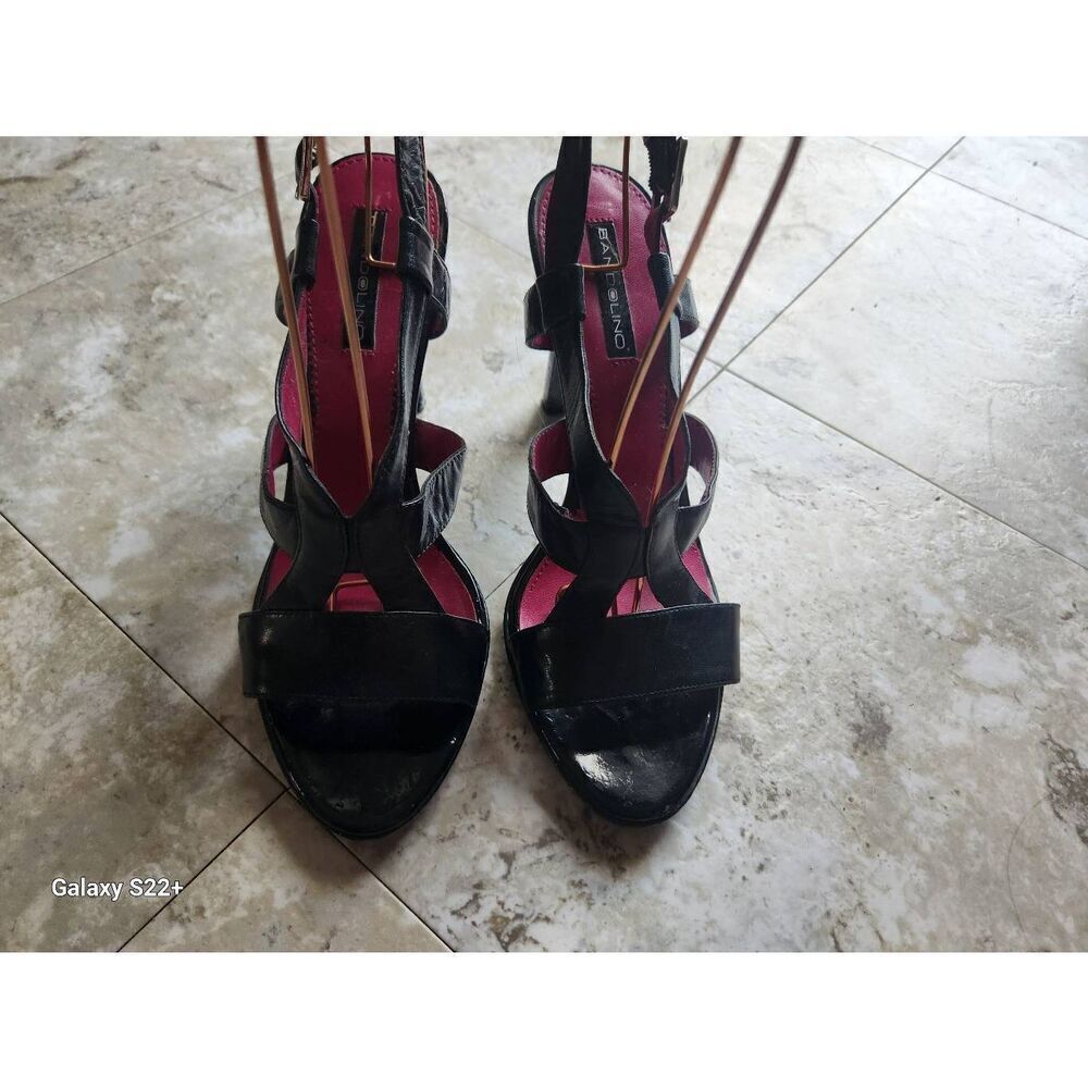Bandolino black leather w hot pink footbed high heel sandals Sz 9.5 - Picture 8 of 10